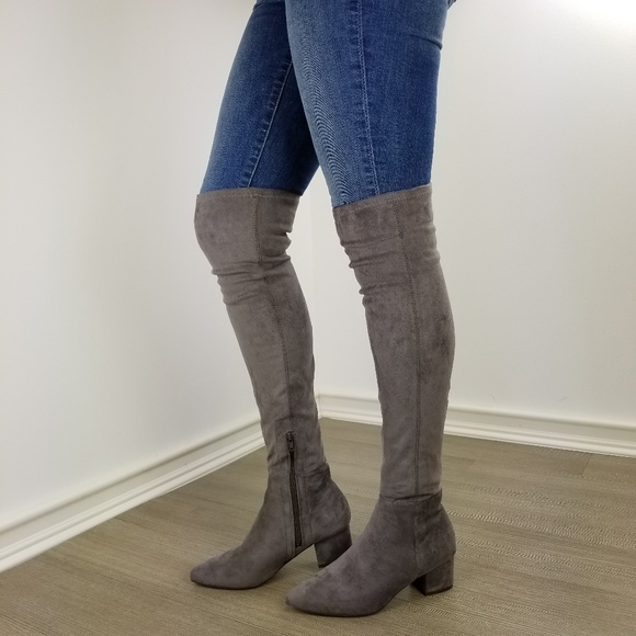 Shoes - Pointy toe over the knee gray boots Faux Suede